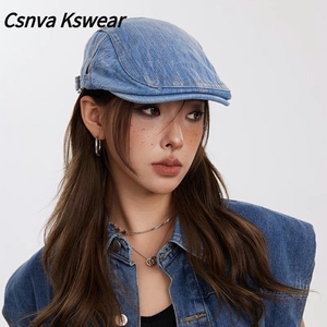 Csnva Kswear设计师款蓝色牛仔帽前进帽子女画家贝雷帽时尚鸭舌帽