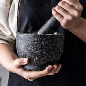 l朵颐大理石研石磨器捣蒜子器手动臼蒜泥器家用药器压捣蒜器捣碎