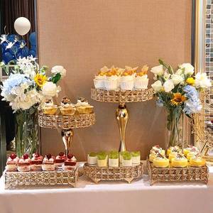 金色水晶甜品展示架生日婚礼主题蛋糕展示台婚庆道具茶歇西点托盘