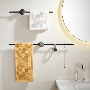 枪灰色毛巾杆全铜毛巾架极简单杆浴巾架轻奢卫生间浴室挂架免打孔