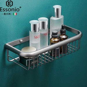 ESSONIO意大利高级全铜浴室置物架长方形网篮卫生间壁挂架免打孔