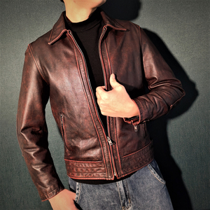 顺丰包邮,穿上做最野的男人,做旧款哈雷皮衣加州骑警!机车皮夹