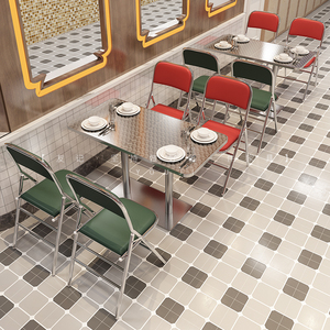 复古港式茶餐厅冰室桌椅组合工业风烧烤店靠墙卡座不锈钢折叠椅子