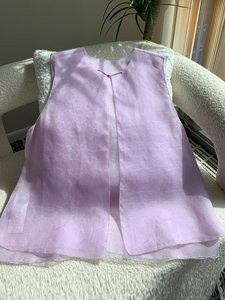 新中式国风紫色无袖衬衫马甲女款夏季薄款2023新款欧根纱提花上衣