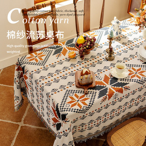 美式桌布棉麻布艺轻奢高级感复古波西米亚风户外茶几露营厚野餐垫