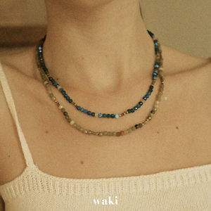 waki 浪花宝石/森林宝石/柠檬宝石 天然玉石叠戴手工串珠项链3色