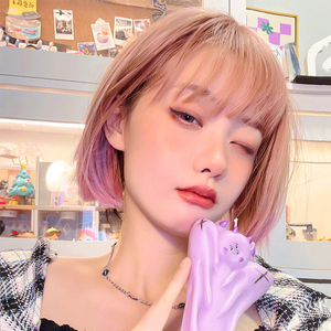 假发女短发网红粉色