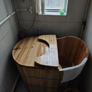 泡澡木桶带盖泡澡盆成人加厚澡盆沐浴桶木盆不占地双人浴桶省空间