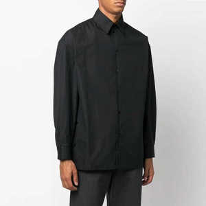 Lemair风格大款棉衬衫高级感棉质平纹长袖黑色男女同款尖领极简风