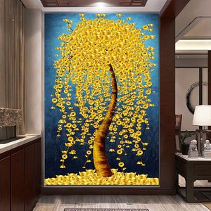 黄金树装饰画摇钱树发财树走廊过道画自粘画黄金大道金钱树风水画