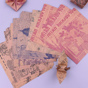 复古英文折纸正方形复古海报手工折纸报纸风千纸鹤叠纸材料儿童