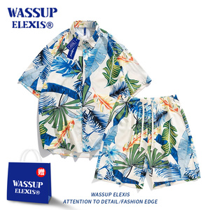 WASSUP ELEXIS沙滩裤男夏季潮牌衬衫海边度假短裤海滩游泳两件套