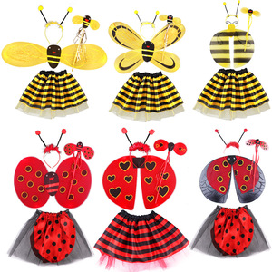 儿童蜜蜂天使翅膀背式演出道具昆虫衣服瓢虫翅膀裙子三四件套装