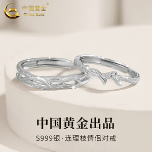 中国黄金连理枝情侣对戒纯银小众设计轻奢高级感戒指送女友礼物
