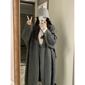 300斤特大码女装胖mm秋冬季加厚针织开衫女长款过膝宽松毛衣外套