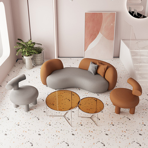 创意美容院圆弧形沙发休息区接待科技布轻奢异形简约现代网红橙色