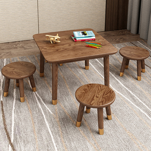 白蜡木凳小圆凳子北欧创意儿童全实木小木板凳矮凳小桌子组合家用