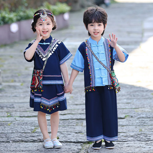三月三民族服装儿童汉服男童唐装女童壮族男孩新中式宝宝演出服饰