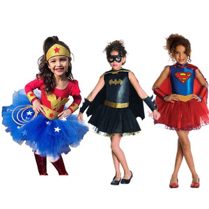 六一万圣节服装儿童cosplay神奇女侠女童蓬蓬裙蝙蝠侠超人洋装