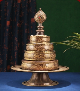 藏传用品尼泊尔手工雕花纯铜紫铜色曼扎盘藏族用品曼茶罗大小可选