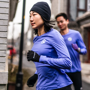 马拉松运动跑步长袖t恤女QINKUNG轻功体育交叠领训练衣服装备