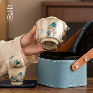 国风旅行茶具套装一壶两杯便捷式收纳包户外旅游功夫泡茶壶快客杯