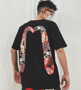 潮牌夏季新款evisu福神短袖t恤男满地大渔祭佛头印花大m圆领半袖