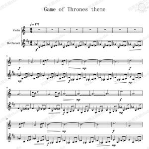 Game of Thrones权力的游戏 小提琴单簧管二重奏 总谱 分谱 MP3