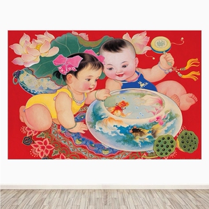 年画宝宝可爱漂亮龙凤男女孩胎教海报画报婚房墙贴娃娃贴画双胞胎