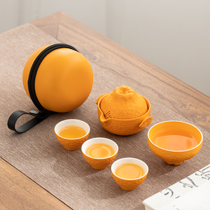 柿事如意旅行茶具套装户外便携式一壶三杯快客杯创意泡茶壶可定制