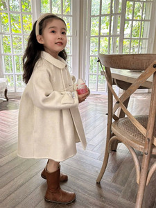 韩国女童装23秋冬新款甜美双面呢大衣女宝宝洋气加厚翻领毛呢外套