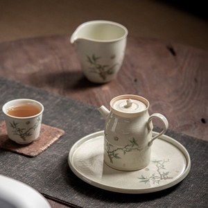 逸陶中式仿古草本灰茶壶古青釉家用泡茶器茶漏陶瓷功夫茶具品茗杯
