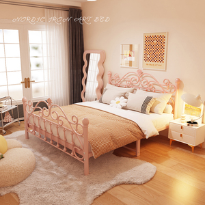 欧式铁艺床儿童女孩公主床现代简约单双人床出租房公寓1.5米铁床