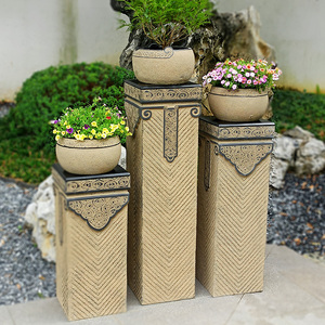 新中式禅意仿古祥云展示柱子庭院装饰花盆摆件如意柱落地花盘底座