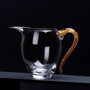 日式玻璃公道杯手工茶滤茶漏高档分茶器侧把茶海金箔提手耐热茶具