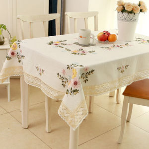 简长方形餐桌布现代简约餐桌布艺绣花小清新台布丝带绣--大蜂巢清