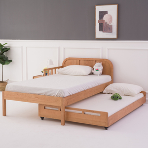 全实木樱桃木儿童拖床1.2m日式带护栏高低子母床1.5实木推拉双层