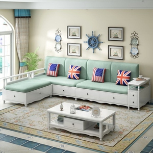地中海实木沙发组合白色冬夏两用田园风格小户型储物韩式客厅家具