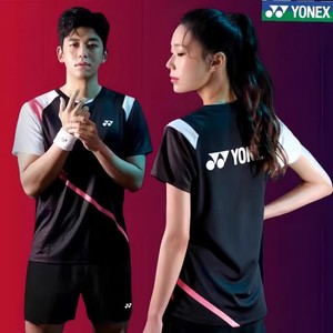 新款尤尼克斯羽毛球服男女黑色短袖速干透气运动套装可定制队服