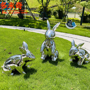 不锈钢镜面小兔子雕塑落地户外草坪庭院小动物艺术品装饰摆件定制