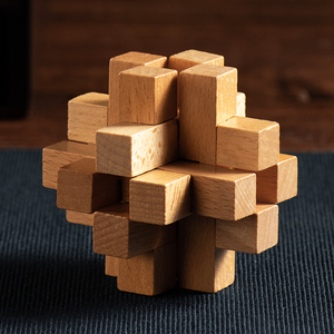 井字锁 鲁班锁孔明锁单个 榉木高难度成人儿童益智玩具 十二根