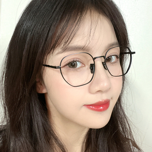 多边形韩国超轻钛合金小框眼镜小脸带鼻托适合塌鼻梁配高度数镜片