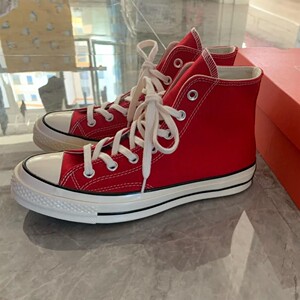欧美匡1970s圣诞搪瓷大红色高帮男女鞋威风帆布鞋164944c 170049c