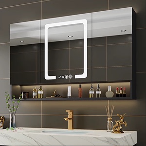 现代简约智能浴室镜柜组合带led灯卫生间挂墙式实木单独镜柜组合