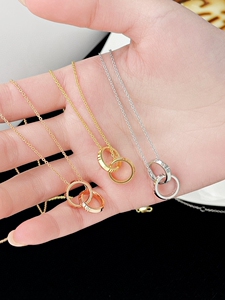 精工罗马atlas双环扣t项链女纯银镀18k玫瑰金轻奢锁骨链网红同款v