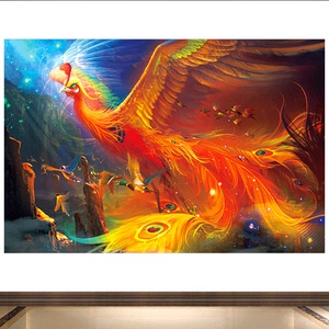 火凤凰挂画神兽百鸟朝凤图涅槃神鸟自粘画招财旺业书房茶室墙壁画