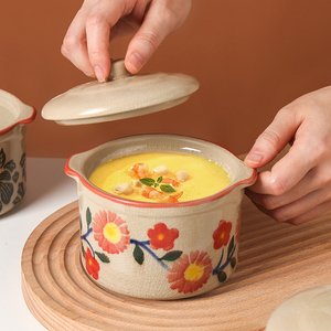 冰裂纹炖盅带盖陶瓷家用炖燕窝鸡蛋羹隔水一人煲汤炖罐蒸蛋碗瓦罐