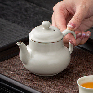 月白汝窑西施壶单壶泡茶喝茶冰裂开片可养家用小茶壶陶瓷盖碗冲茶