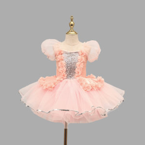 新款儿童蓬蓬裙演出服可爱纱裙幼儿园舞蹈服公主裙亮片表演服粉色
