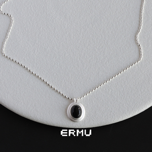 ERMU二木 椭圆黑玛瑙橄榄珠项链女S925纯银个性时尚锁骨链项链